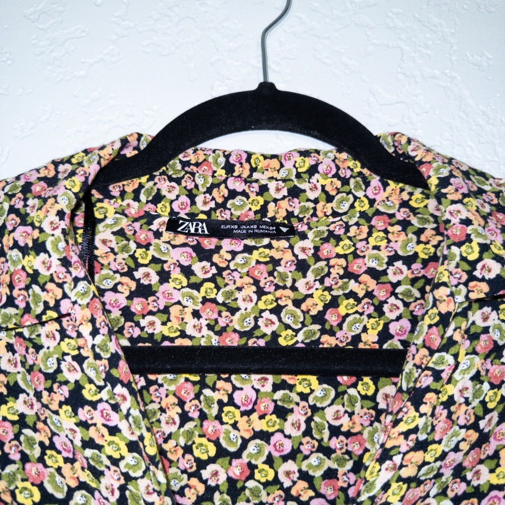 New Zara Liberty Floral Long Sleeve‎ Mini Dress Size XS - Picture 5 of 9